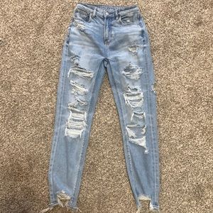 American eagle mom jeans. These jeans are stretchy, ripped and very cute.